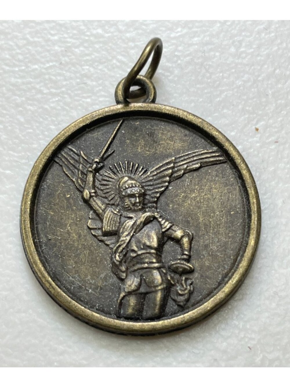 Vintage Saint Michael Protect Me Medal - Archangel Protection Pendant - Bronze T